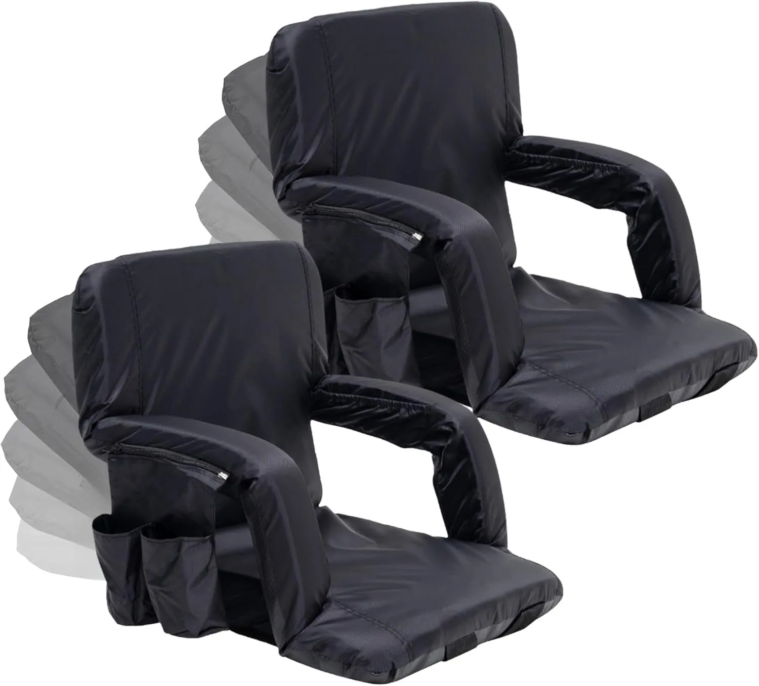 2pcs Stadium Seats with Back Support, Reclining Stadium Chairs for Bleachers Chairs with Cushion & Armrests, Folding Bleacher Seats Water Resistant for Outdoor Events Games (Black)