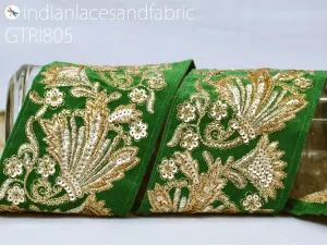 3 Indian Embroidered Velvet Saree Decorative 9cm Fabric Trimmings Cushions Laces Embroidery Sari Border DIY Crafting Ribbons Tapes