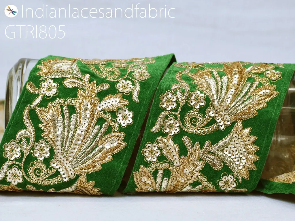 3 Indian Embroidered Velvet Saree Decorative 9cm Fabric Trimmings Cushions Laces Embroidery Sari Border DIY Crafting Ribbons Tapes