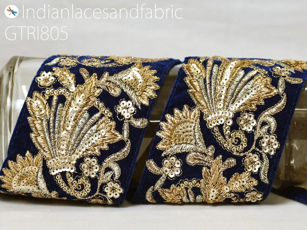 3 Indian Embroidered Velvet Saree Decorative 9cm Fabric Trimmings Cushions Laces Embroidery Sari Border DIY Crafting Ribbons Tapes