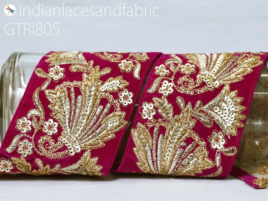 3 Indian Embroidered Velvet Saree Decorative 9cm Fabric Trimmings Cushions Laces Embroidery Sari Border DIY Crafting Ribbons Tapes