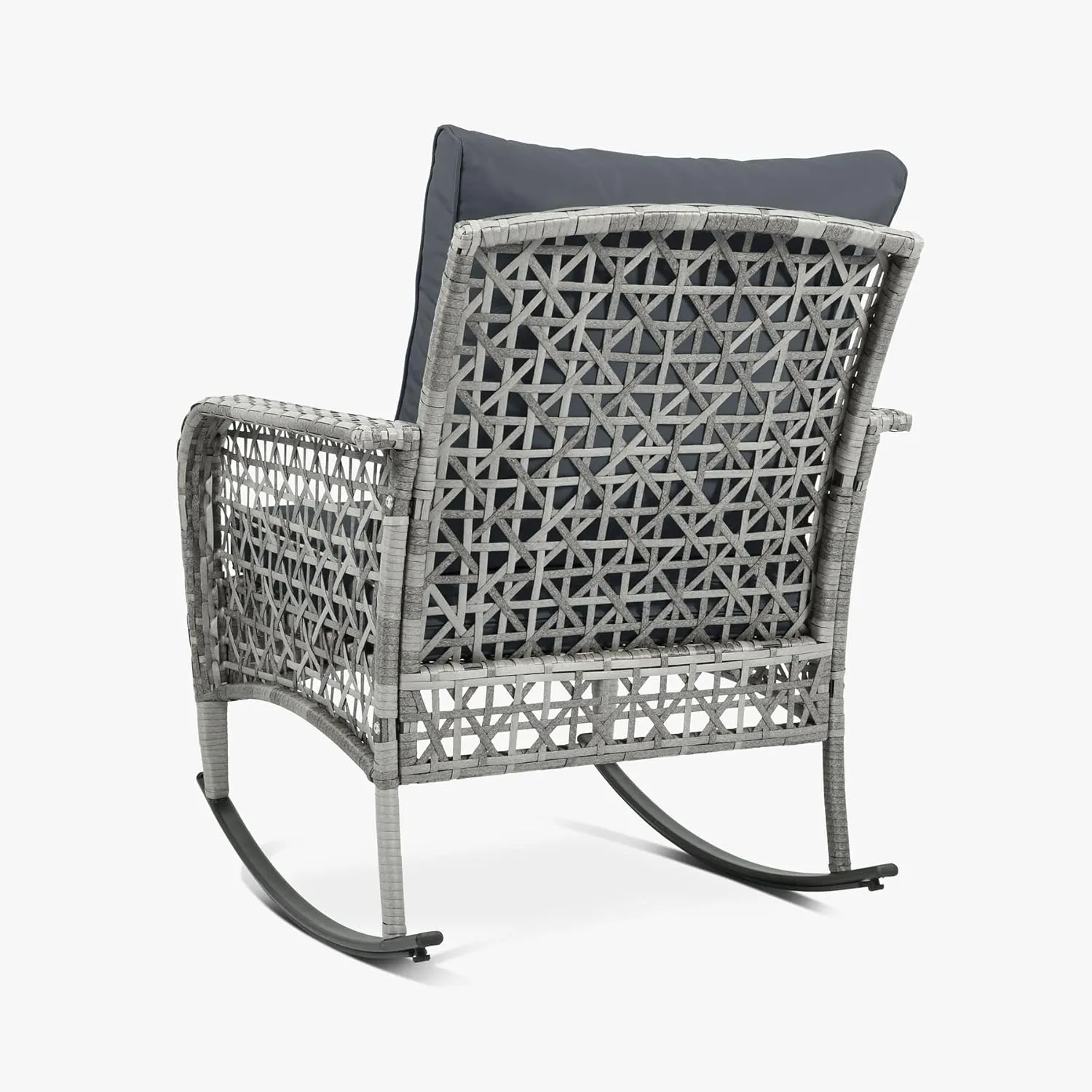 3-Piece Patio Furniture Set,Outdoor Rocking Chairs Set of 2, Patio Conversation with 2 Wicker Chairs with Glass Coffee Table and Cushions for Garden,Porch (Dark Grey)