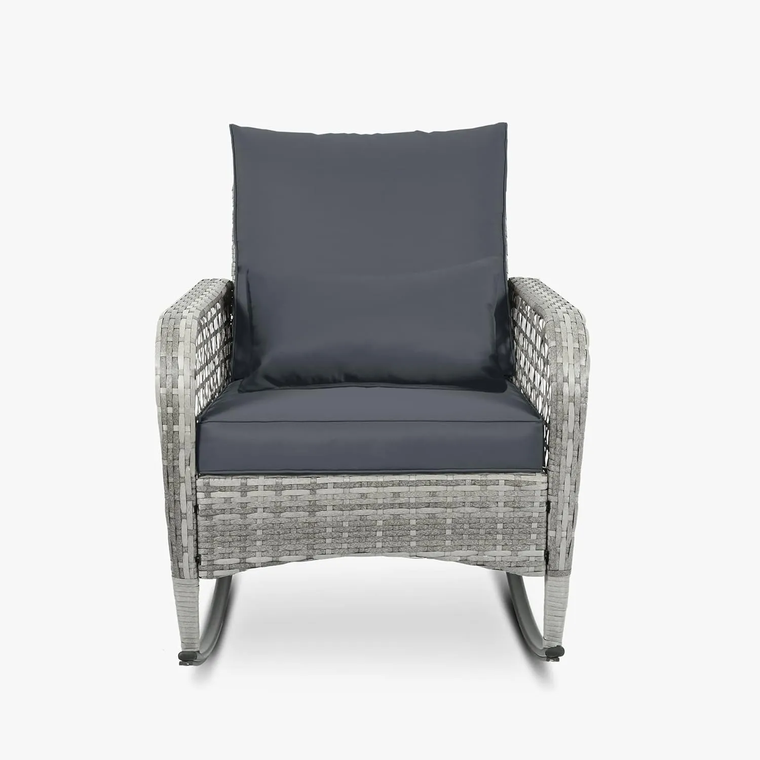 3-Piece Patio Furniture Set,Outdoor Rocking Chairs Set of 2, Patio Conversation with 2 Wicker Chairs with Glass Coffee Table and Cushions for Garden,Porch (Dark Grey)