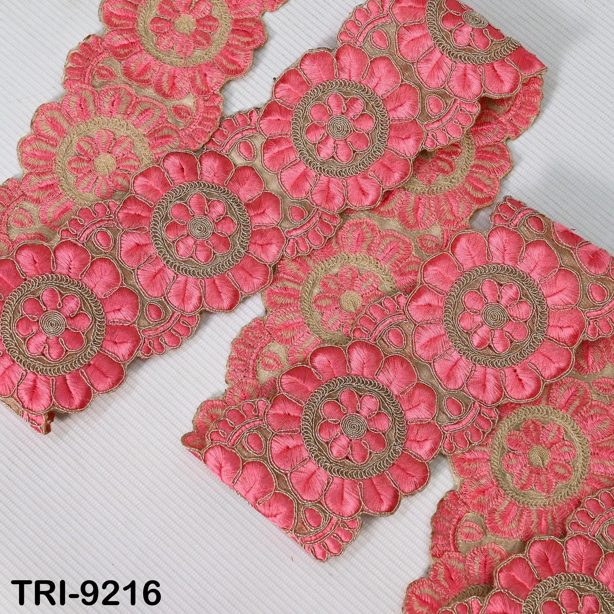 3 Yard Coral Red Indian Embroidery Trim 8cm Ribbon Embroidered Wedding Sari Border Saree  Sewing Crafting Wall Decor Curtains Beach Bags