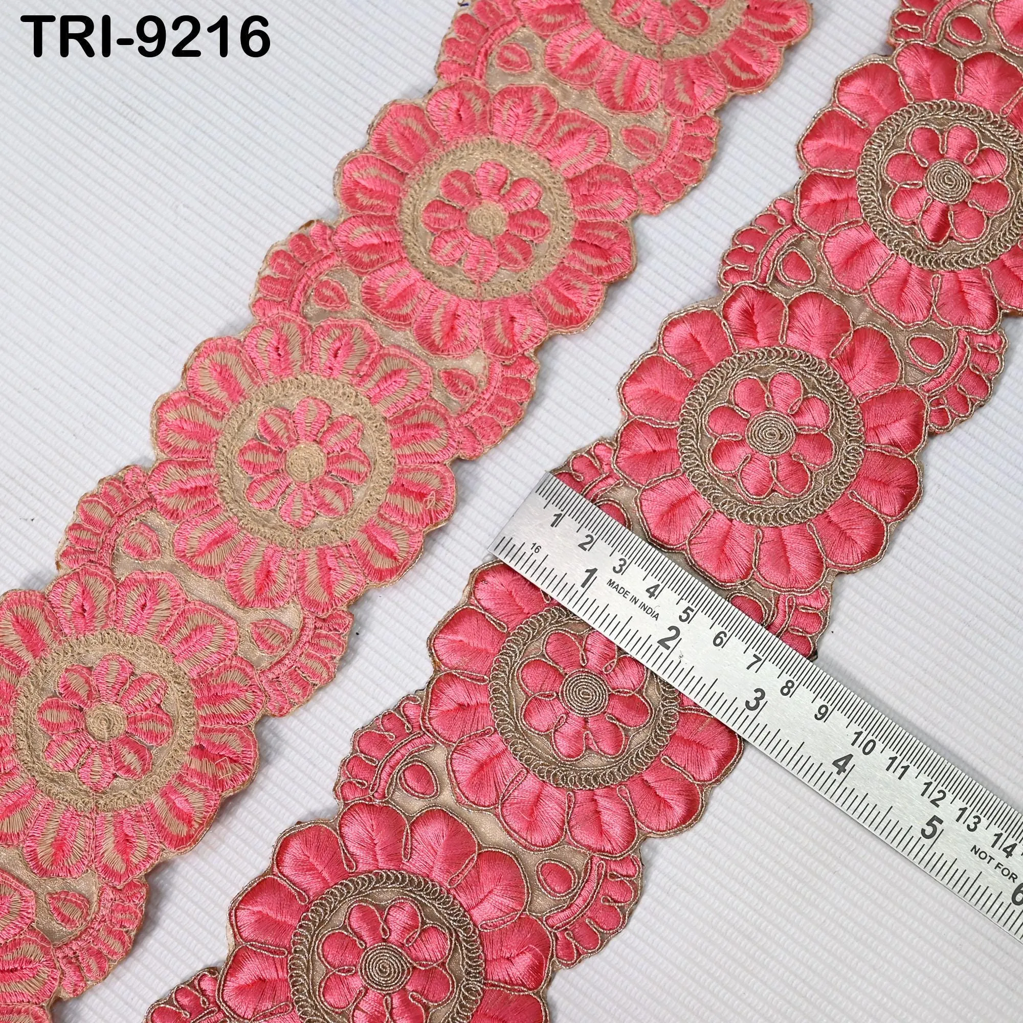 3 Yard Coral Red Indian Embroidery Trim 8cm Ribbon Embroidered Wedding Sari Border Saree  Sewing Crafting Wall Decor Curtains Beach Bags