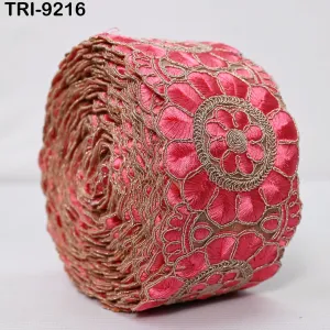 3 Yard Coral Red Indian Embroidery Trim 8cm Ribbon Embroidered Wedding Sari Border Saree  Sewing Crafting Wall Decor Curtains Beach Bags