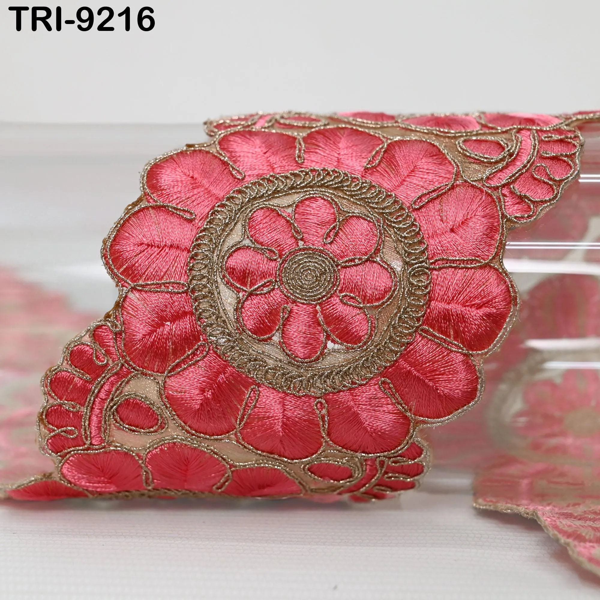 3 Yard Coral Red Indian Embroidery Trim 8cm Ribbon Embroidered Wedding Sari Border Saree  Sewing Crafting Wall Decor Curtains Beach Bags