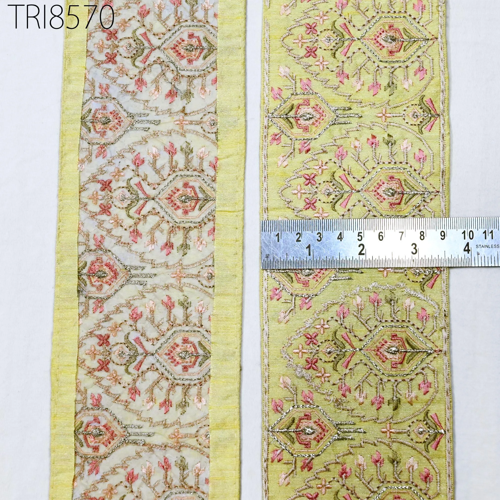 3 Yard Embroidered Fabric 9 Cm Trim Indian Embroidery Ribbons Sari Border Crafting Saree Sewing Decorative Embellishment Costumes Trimmings