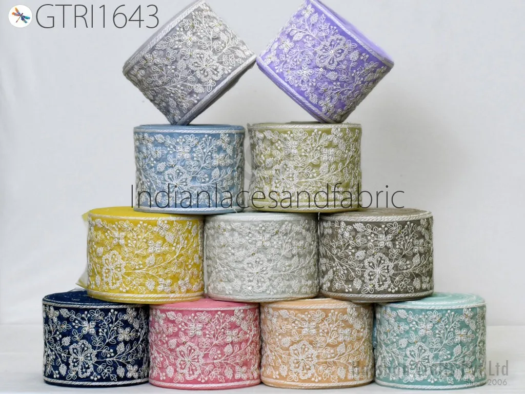 3 Yard  Embroidered Fabric 9 CM Trim Indian Sari Cushions DIY Crafting Wedding Saree Sewing Embroidery Dress Embellishment Costume Ribbon