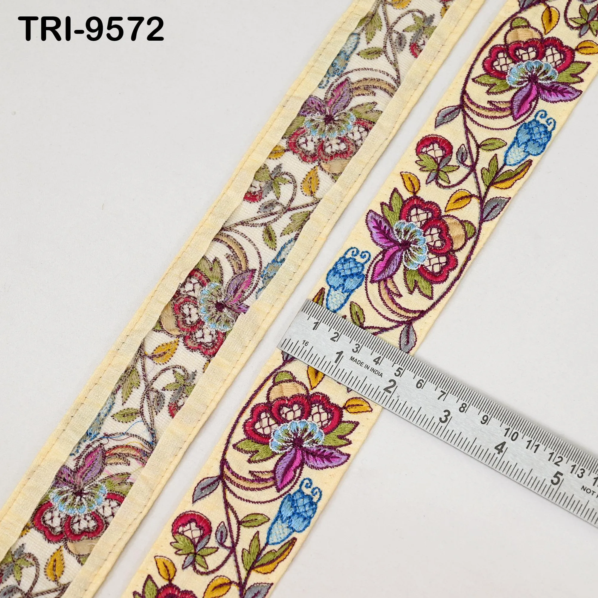 3 Yard Embroidery 5cm Ribbon Beige Trim Tape Embellish Embroidered Saree Border Costume Crafting Sewing Beach Bag Tote Pouche Wall Hanging