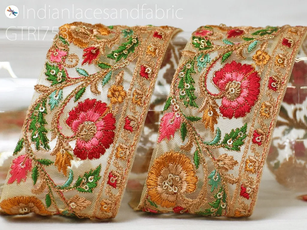 3 Yard Embroidery Fabric 65mm Trim Decorative Embroidered Saree Ribbon Embellishments DIY Crafting Sewing Indian Sari Border Home Decor Bags