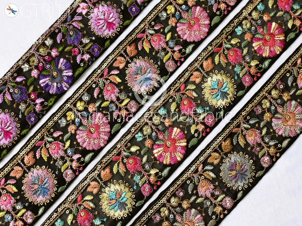 3 Yard Embroidery Fabric 6cm Trim Indian Embellishment DIY Crafting Sewing Saree Sari Border Embroidered Ribbon Dresses Costumes Home Decor