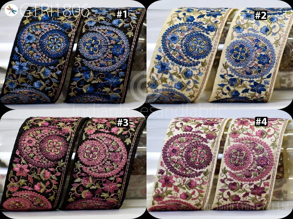 3 Yard Indian Embroidery 65mm Sari Trim Embroidered Wedding lehenga Border Saree Cushions Cover Sewing Crafting  Curtains Headbands Ribbon