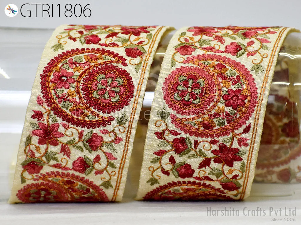 3 Yard Indian Embroidery 65mm Sari Trim Embroidered Wedding lehenga Border Saree Cushions Cover Sewing Crafting  Curtains Headbands Ribbon