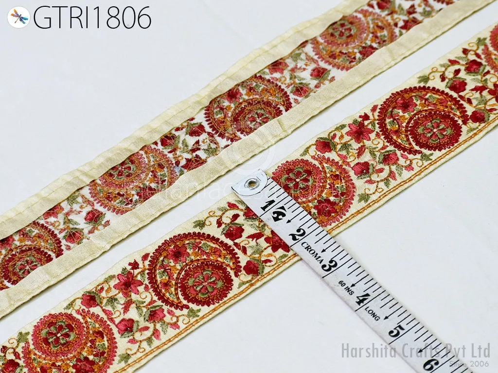 3 Yard Indian Embroidery 65mm Sari Trim Embroidered Wedding lehenga Border Saree Cushions Cover Sewing Crafting  Curtains Headbands Ribbon