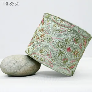 3 Yard Mint Green Embroidered 10 Cm Trim Indian Embroidery Ribbons Laces Sari Border Saree DIY Crafting Beach Bag Decorative Trimmings Tape