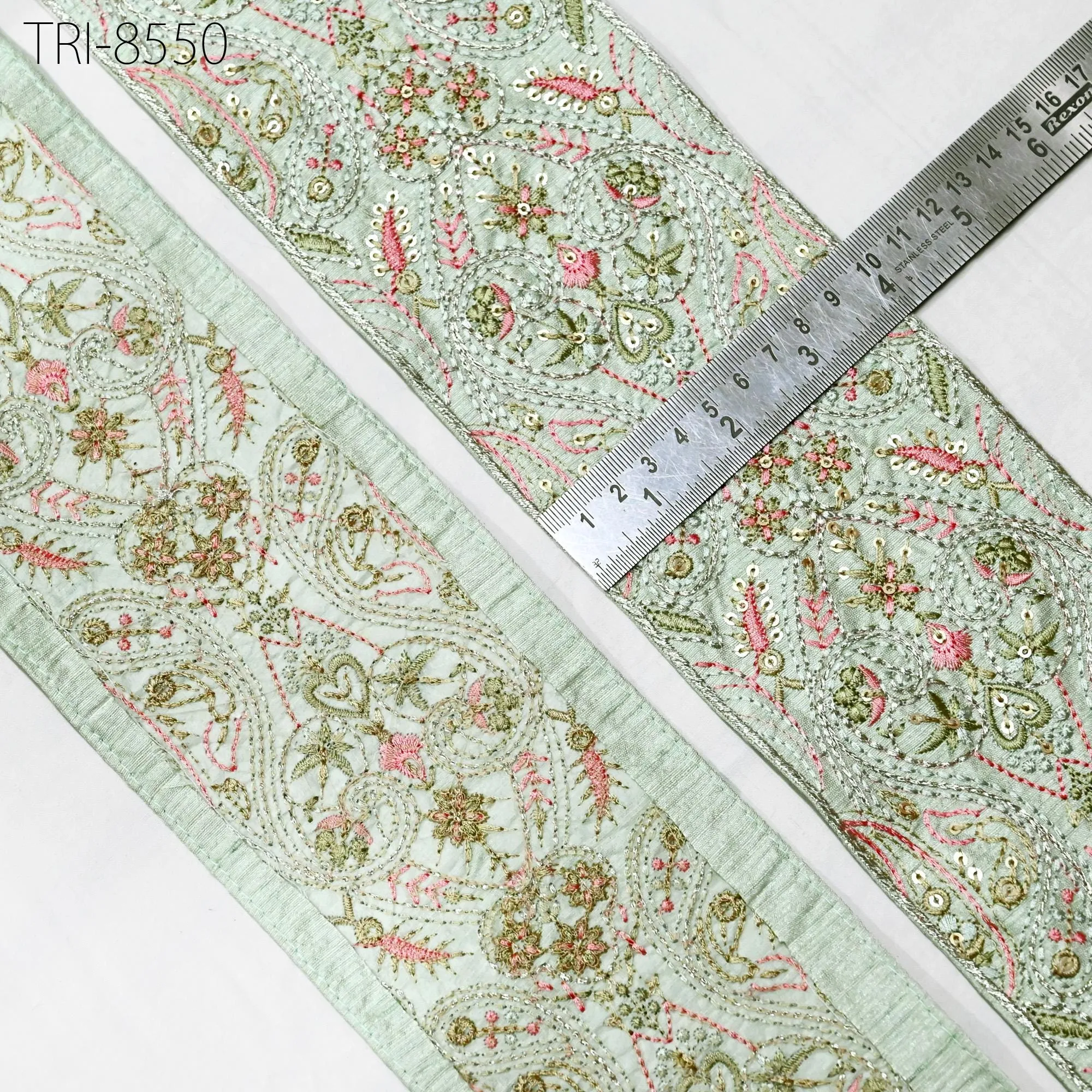 3 Yard Mint Green Embroidered 10 Cm Trim Indian Embroidery Ribbons Laces Sari Border Saree DIY Crafting Beach Bag Decorative Trimmings Tape
