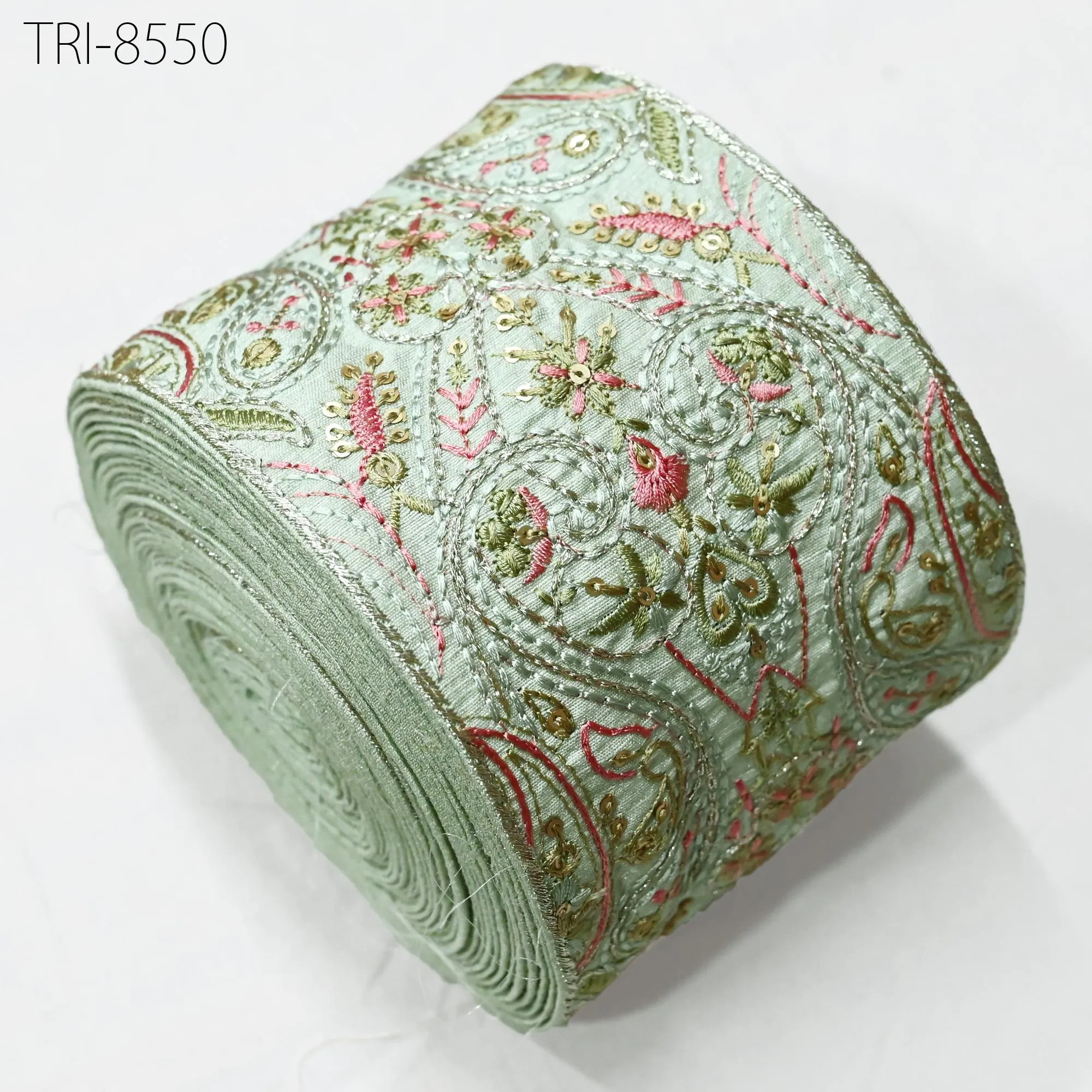 3 Yard Mint Green Embroidered 10 Cm Trim Indian Embroidery Ribbons Laces Sari Border Saree DIY Crafting Beach Bag Decorative Trimmings Tape