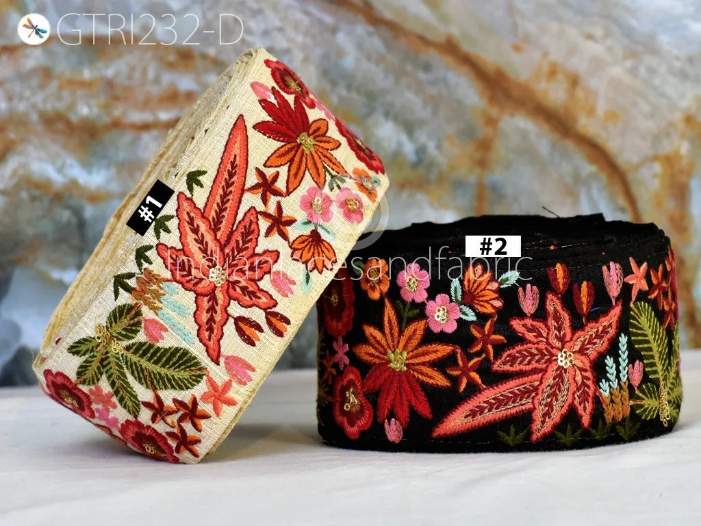 3 Yard Peach DIY Crafting 68mm Indian Embroidered Decorative Fabric Trim Laces Sari Border Saree Ribbon Sewing Curtain Home Decor Accessory