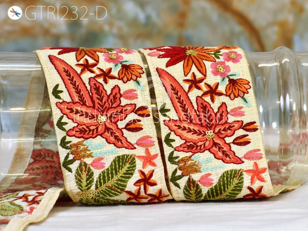 3 Yard Peach DIY Crafting 68mm Indian Embroidered Decorative Fabric Trim Laces Sari Border Saree Ribbon Sewing Curtain Home Decor Accessory