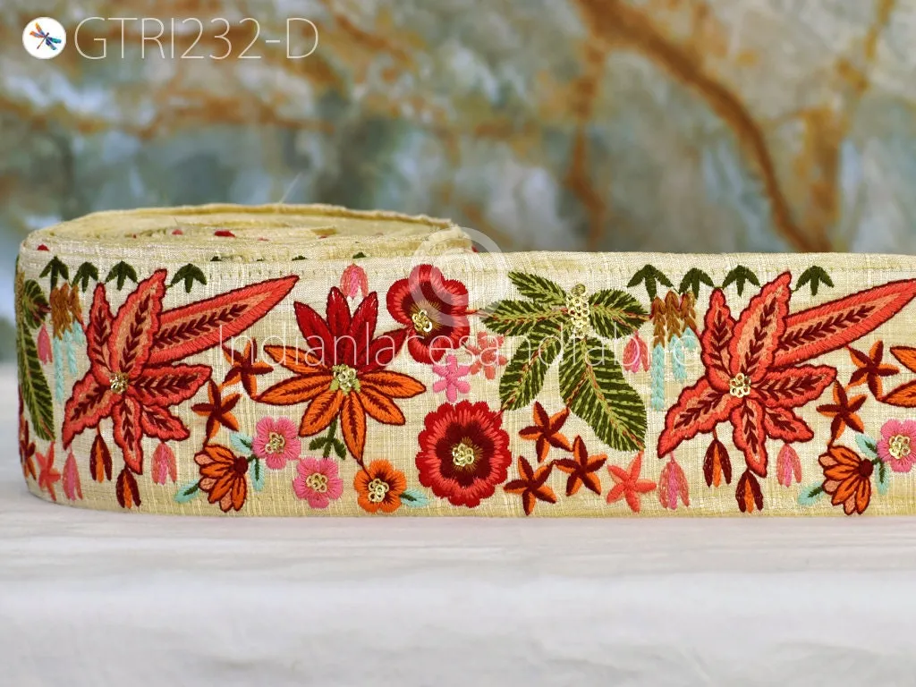 3 Yard Peach DIY Crafting 68mm Indian Embroidered Decorative Fabric Trim Laces Sari Border Saree Ribbon Sewing Curtain Home Decor Accessory