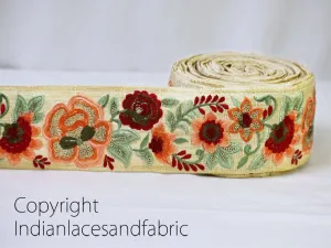 3 Yard Peach Silk Embroidered Ribbon 7cm Trims Decorative Indian Sari Border Trim Sewing Fabric Crafting Trimmings Embellishments Lace
