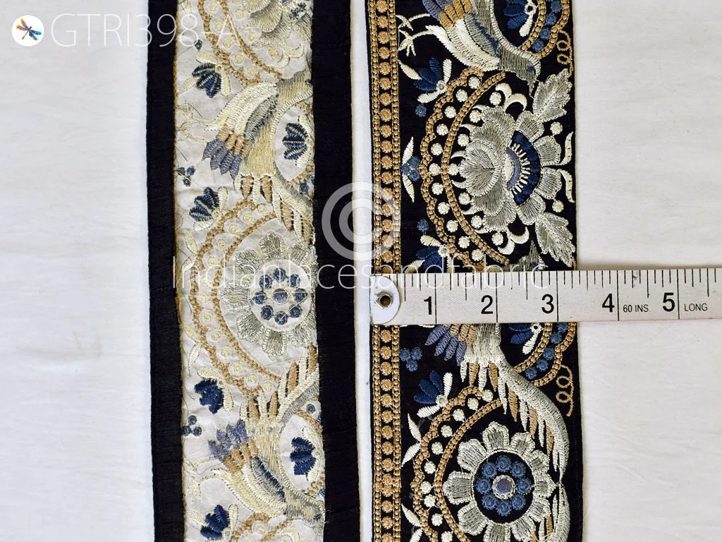 3 Yard Peacock Indian Embroidered Trim Cushions Embellishment Embroidery Saree Ribbon Sewing Crafting Border Wedding Trimmings Curtains