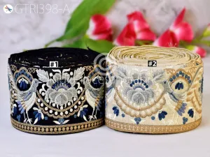 3 Yard Peacock Indian Embroidered Trim Cushions Embellishment Embroidery Saree Ribbon Sewing Crafting Border Wedding Trimmings Curtains