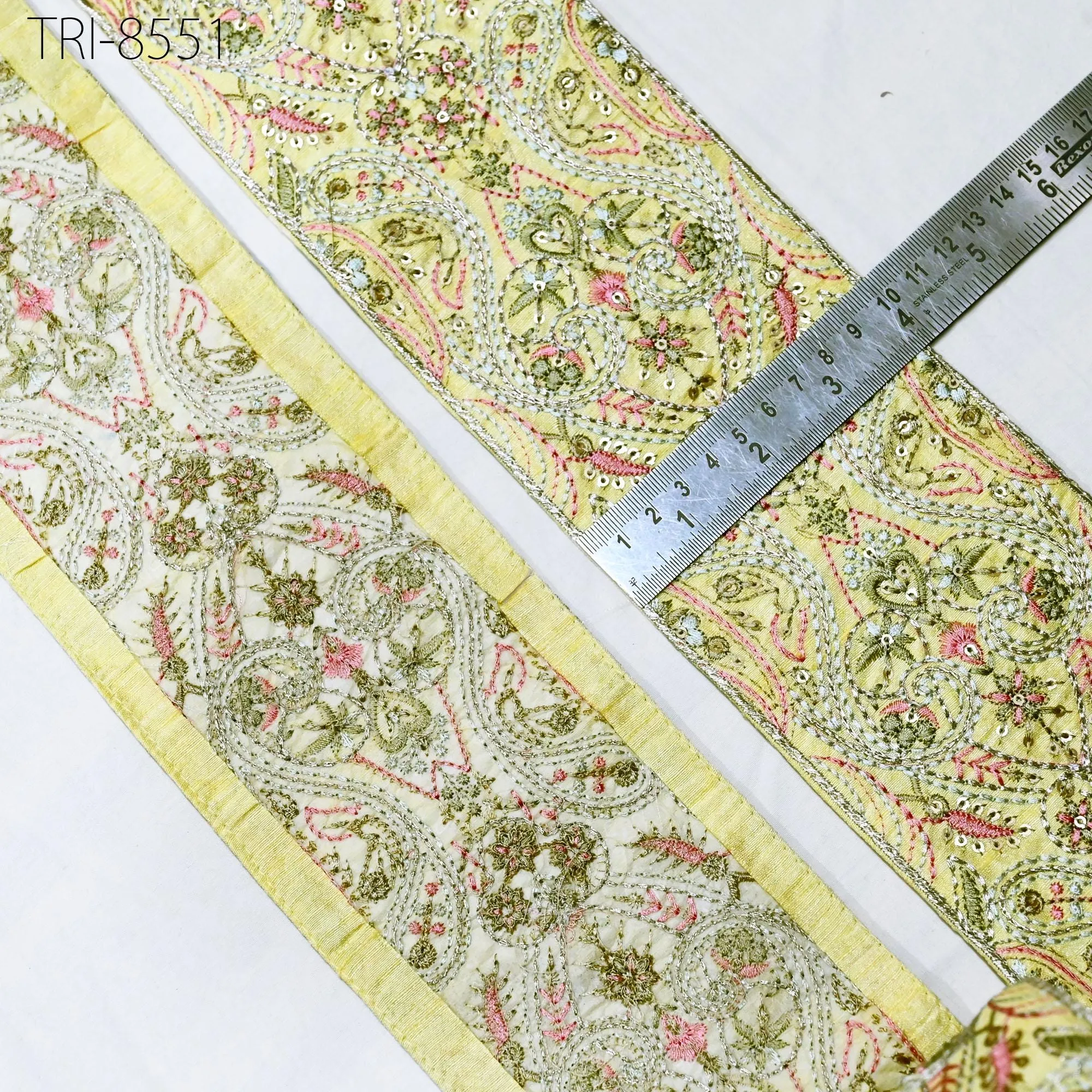3 Yard Yellow Embroidered 10 Cm Trim Indian Embroidery Ribbons Laces Sari Border Saree | DIY Crafting Beach Bag | Decorative Trimmings Tape