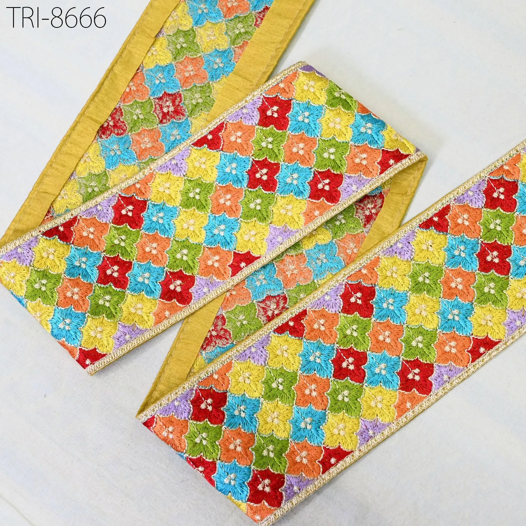 3 Yard Yellow Embroidered 8 Cm Ribbon Embroidery Indian Sari Border Fabric Sewing Crafting Ribbon Table Runners Curtain Decorative Trimming