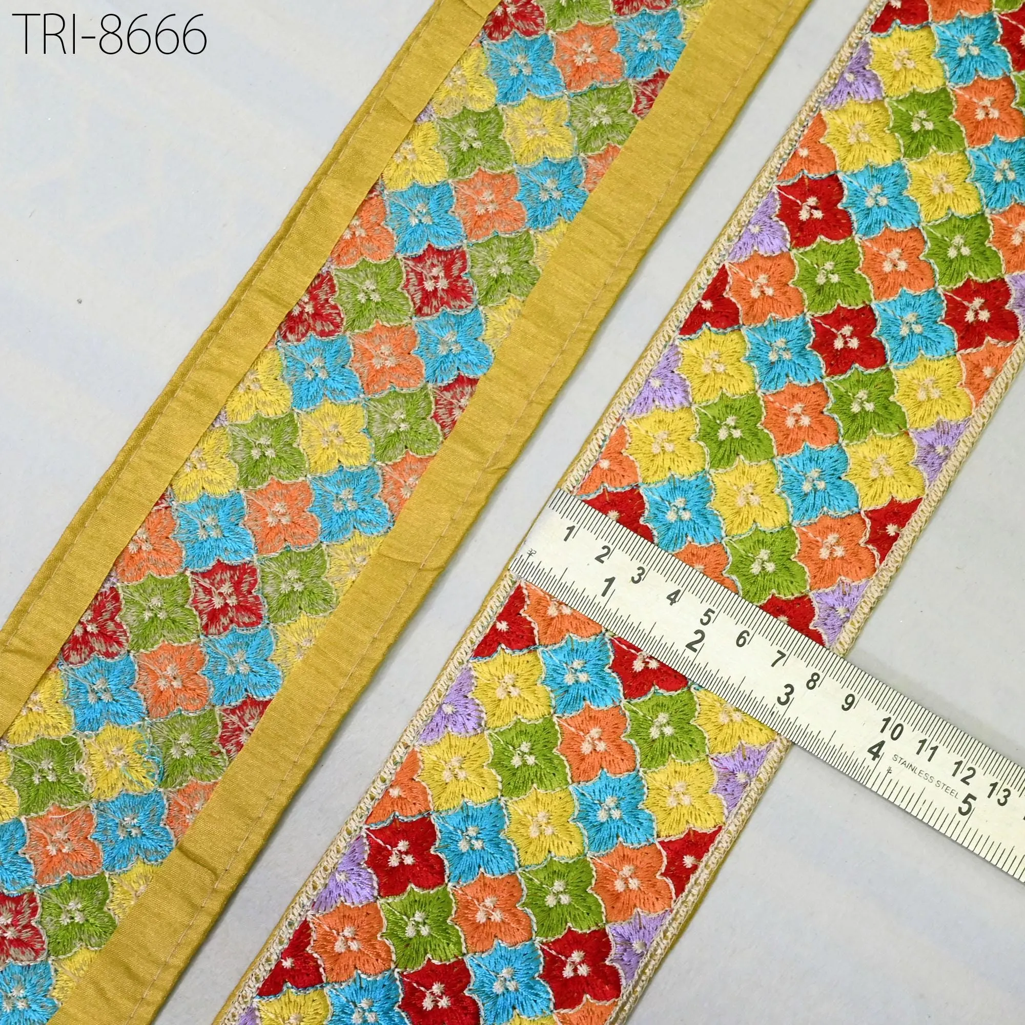 3 Yard Yellow Embroidered 8 Cm Ribbon Embroidery Indian Sari Border Fabric Sewing Crafting Ribbon Table Runners Curtain Decorative Trimming