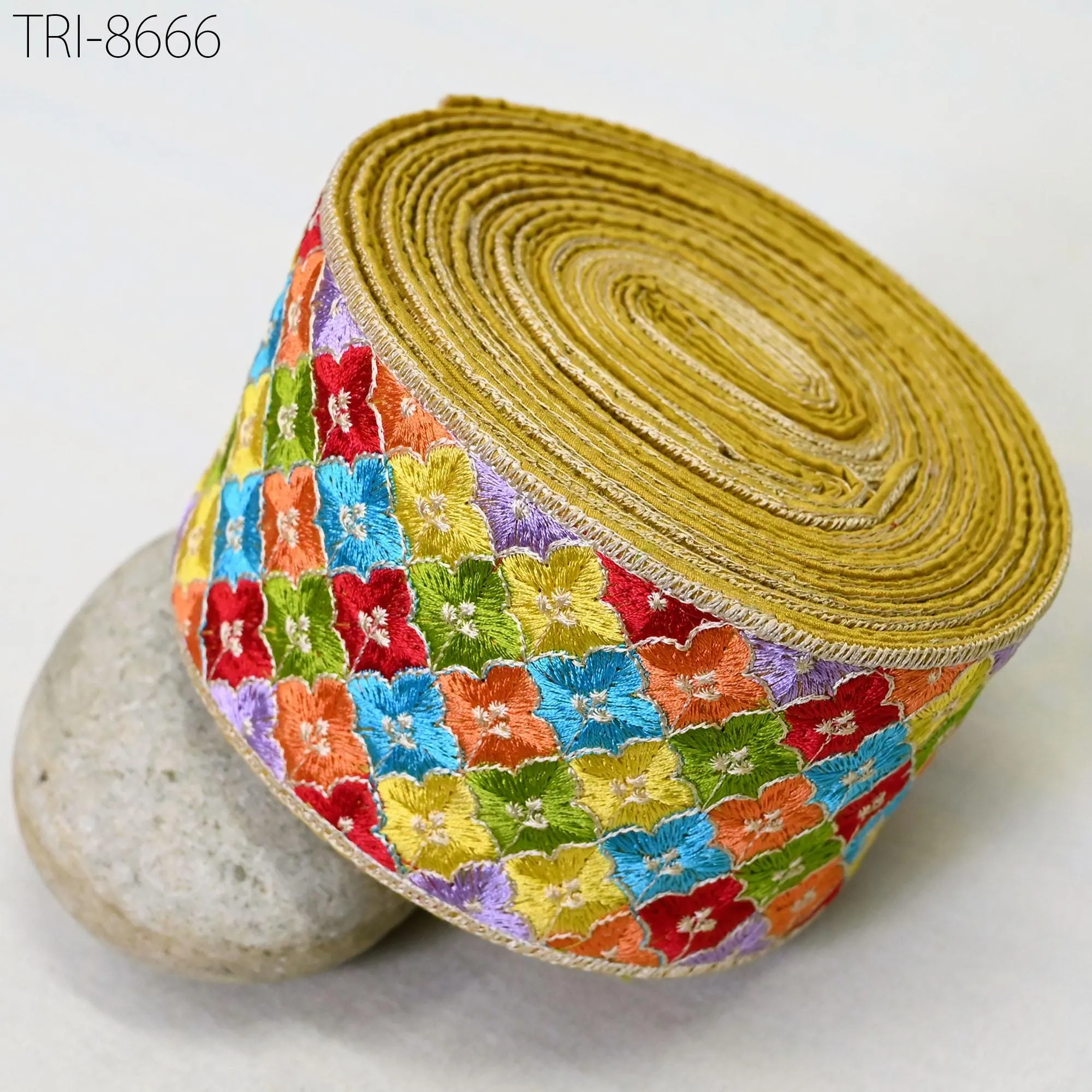 3 Yard Yellow Embroidered 8 Cm Ribbon Embroidery Indian Sari Border Fabric Sewing Crafting Ribbon Table Runners Curtain Decorative Trimming