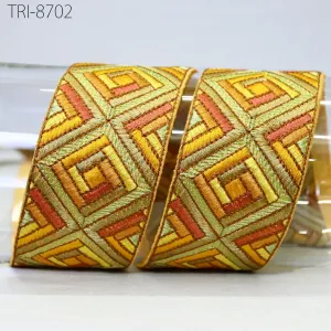 3 Yard Yellow Embroidery Ribbon Trims Embellishment Embroidered Saree Border Costumes Crafting Sewing Beach Bag Tote Pouche Wall Hanging 5cm