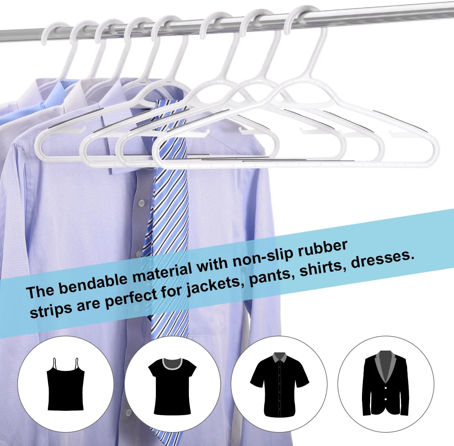 30 Pack Bendable Plastic Hangers Light-Weight Non-Slip Clothes/Suit Hangers(Grey)