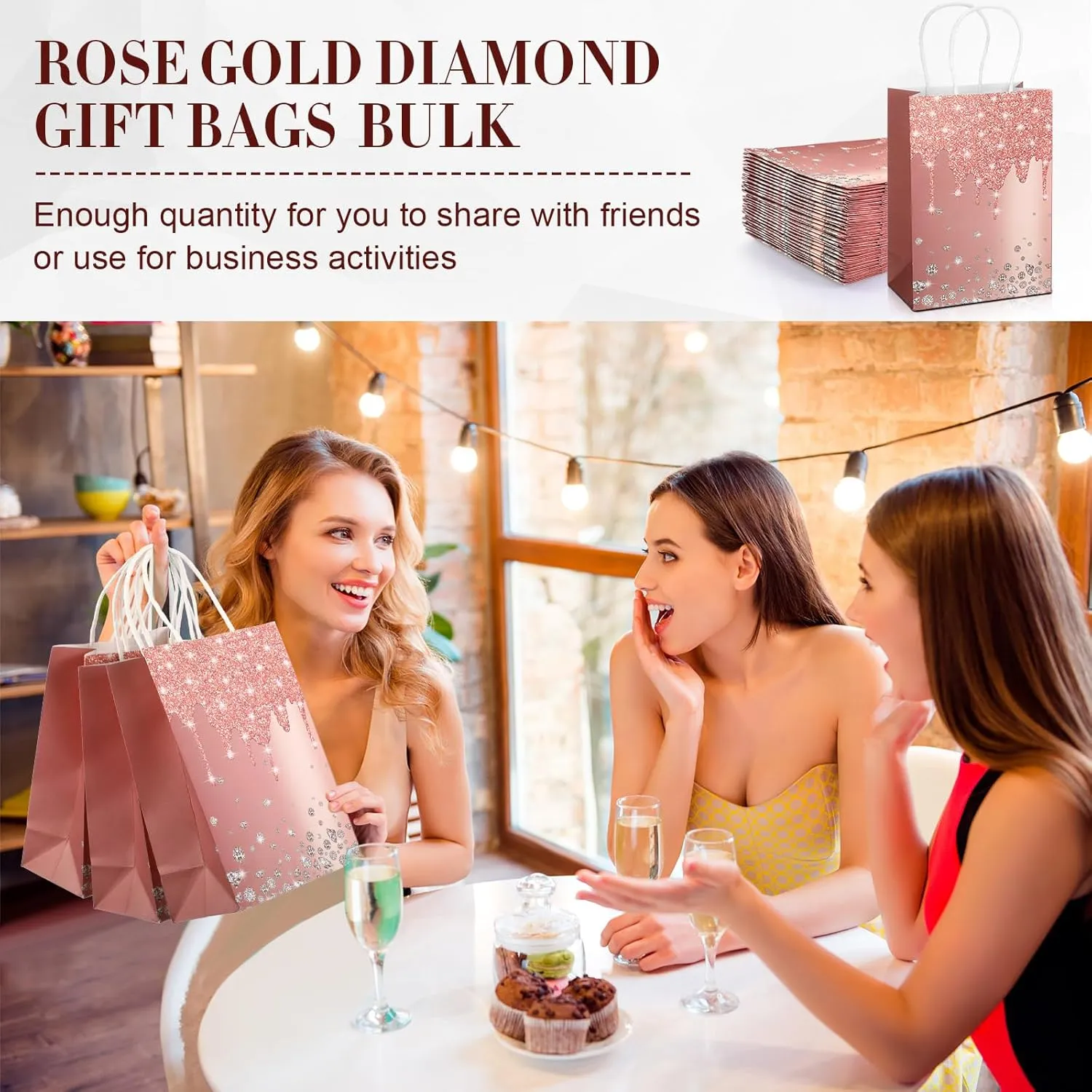 30 Pcs Rose Gold Party Favor Gift Bags for Women Friends Thank You Gifts Bag with Handle for Women Men Birthday Gift Bags Party Favor Bags Wedding Gifts for Guests Paper Bag Bachelorette Party Supplies