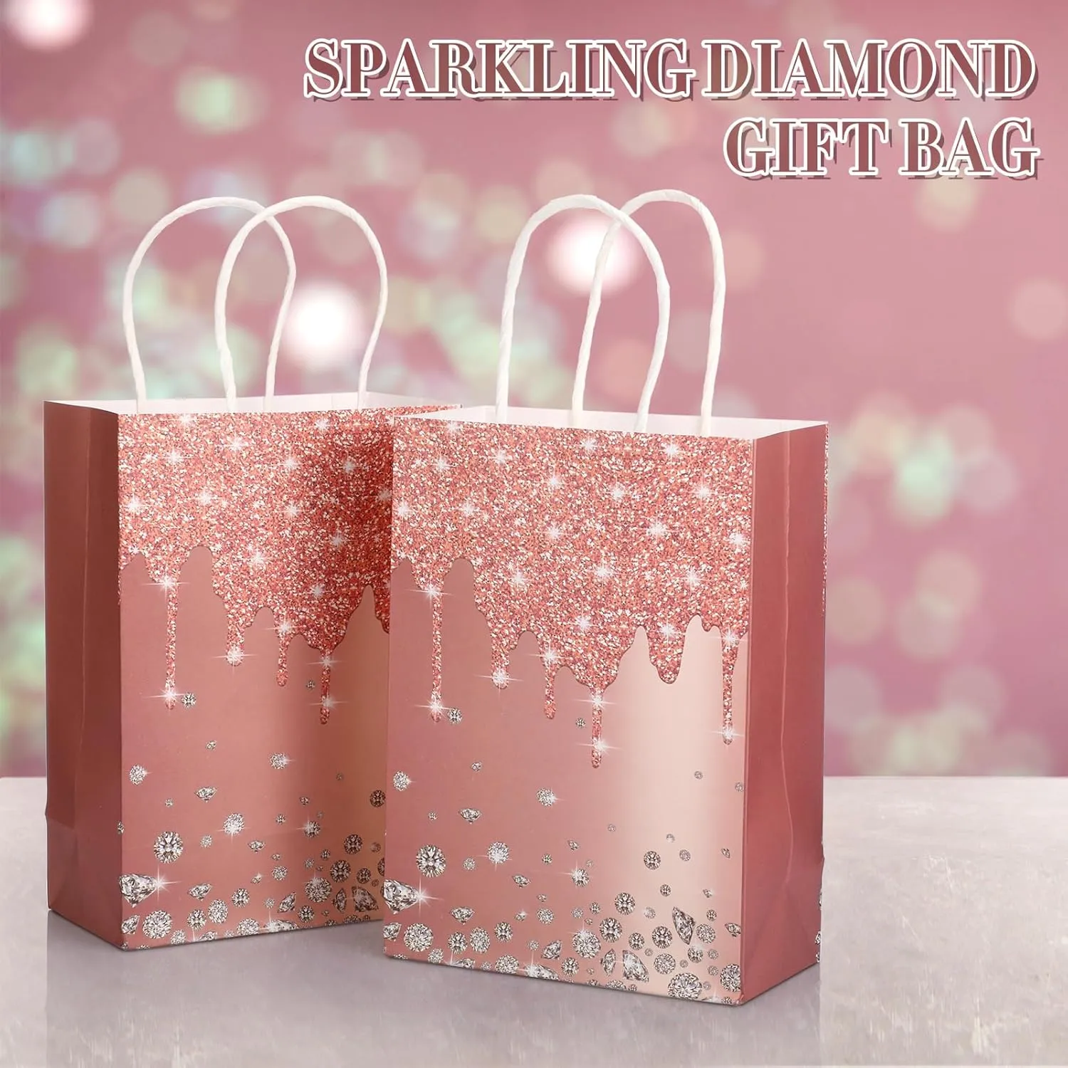 30 Pcs Rose Gold Party Favor Gift Bags for Women Friends Thank You Gifts Bag with Handle for Women Men Birthday Gift Bags Party Favor Bags Wedding Gifts for Guests Paper Bag Bachelorette Party Supplies