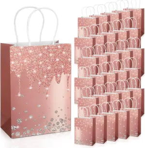 30 Pcs Rose Gold Party Favor Gift Bags for Women Friends Thank You Gifts Bag with Handle for Women Men Birthday Gift Bags Party Favor Bags Wedding Gifts for Guests Paper Bag Bachelorette Party Supplies