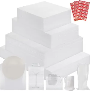 320 pcs Moving Packaging Supplies, 260 Cushioning Foam Pouches and Sheets, 4 Sizes (16x12", 12x12", 12x7.8", 7.8x7.8") with 60 Fragile Stickers, Cushion Foam Pouch for Moving, Packaging, Storage.