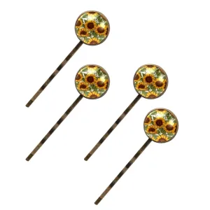 4 PCS Women’s Hair Barrettes, Sunflower Aesthetic Pattern Long Bobby Hair Pins for Girls, Stainless Steel Hair Clips Headwear Styling Tools Hair Accessories