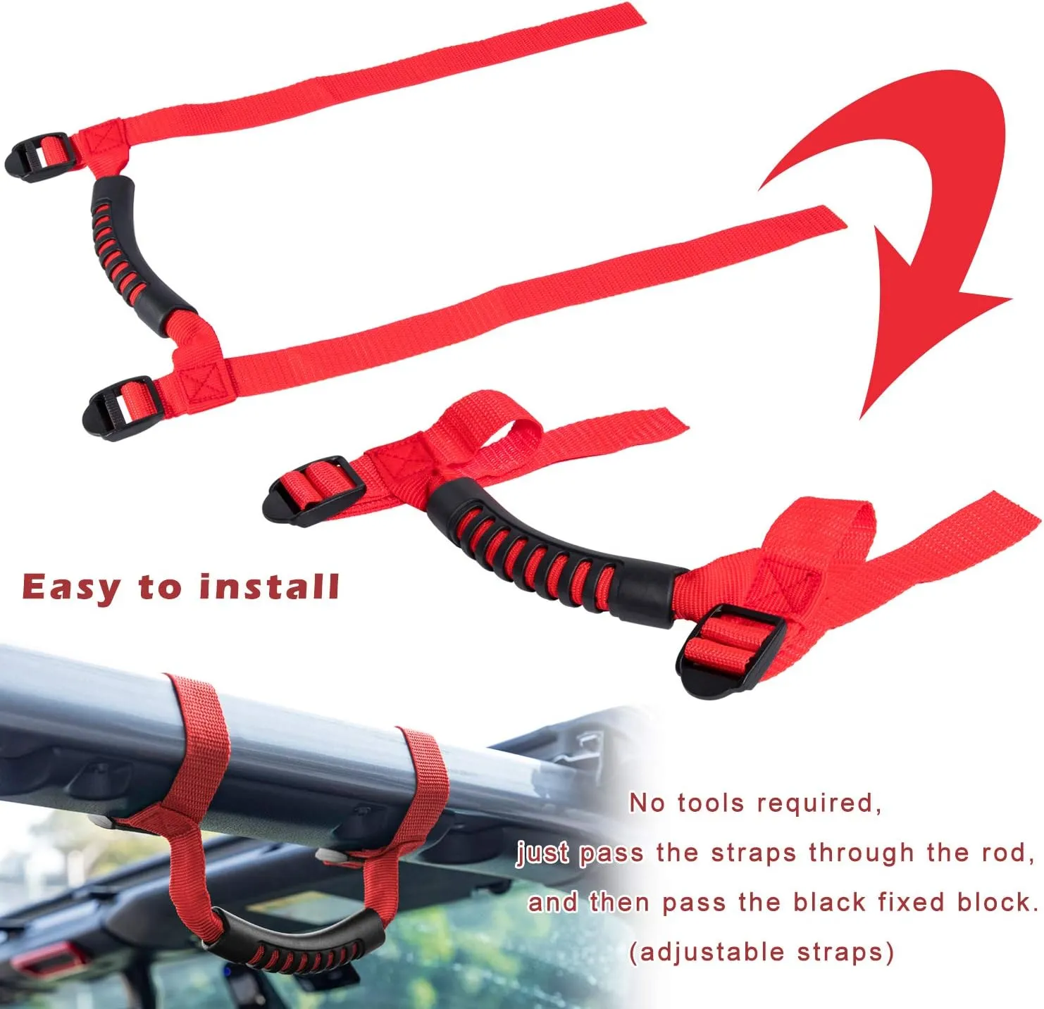4 x Roll Bar Grab Handles Grip Handle for Jeep Wrangler YJ TJ JK JK JL JLU Sports Sahara Freedom Rubicon X & Unlimited 1955-2021 (Red)