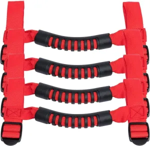 4 x Roll Bar Grab Handles Grip Handle for Jeep Wrangler YJ TJ JK JK JL JLU Sports Sahara Freedom Rubicon X & Unlimited 1955-2021 (Red)