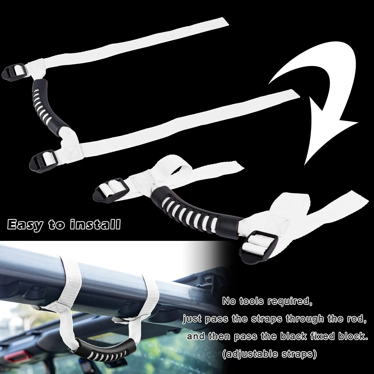 4 x Roll Bar Grab Handles Grip Handle for Jeep Wrangler YJ TJ JK JKU JL JLU Sports Sahara Freedom Rubicon X & Unlimited 1955-2023 2024 2025(White)