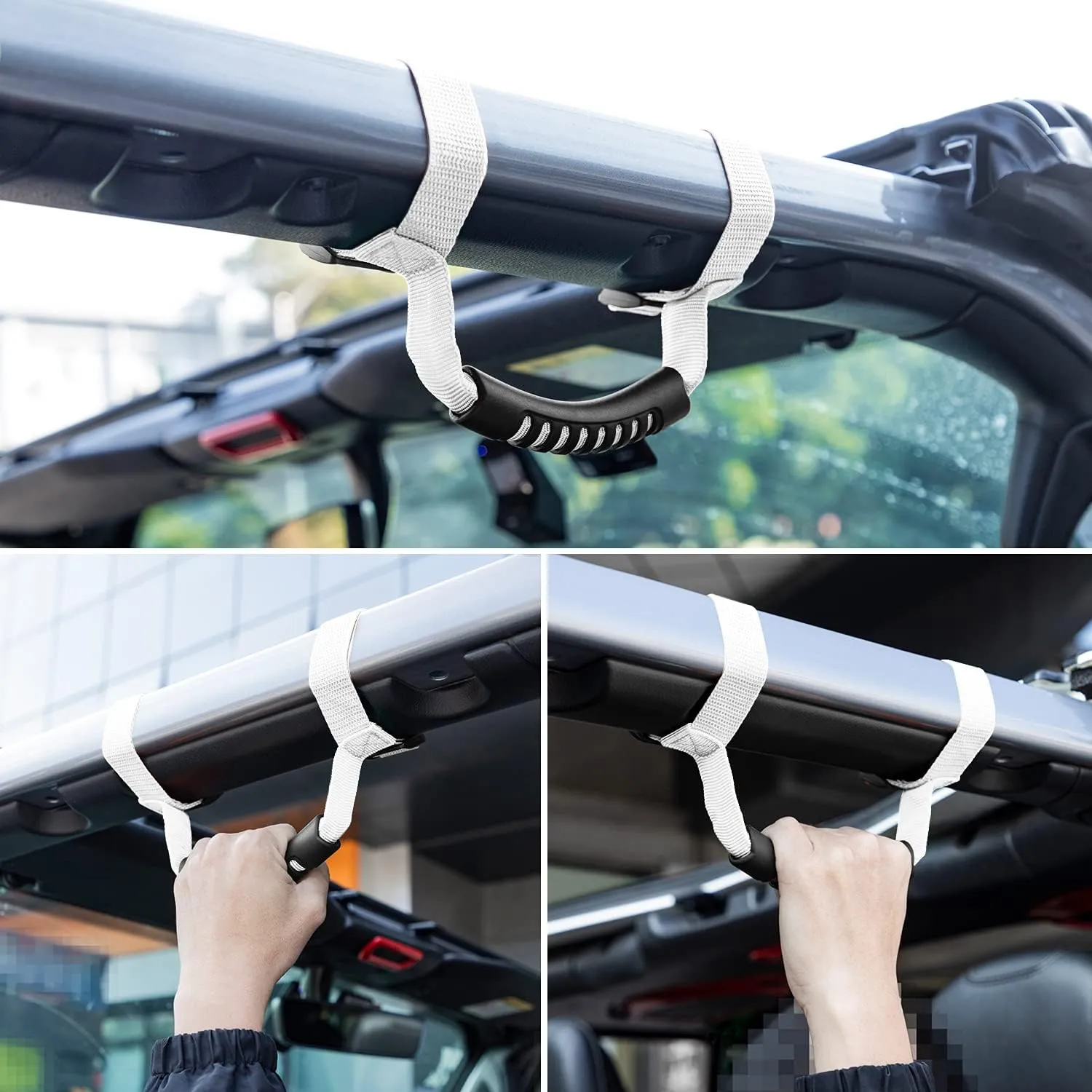 4 x Roll Bar Grab Handles Grip Handle for Jeep Wrangler YJ TJ JK JKU JL JLU Sports Sahara Freedom Rubicon X & Unlimited 1955-2023 2024 2025(White)