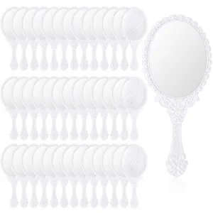40 Pcs Vintage Handheld Mirror Retro Hand Held Mirror Vintage Hand Mirror Hand Mirrors with Handle Plastic Hand Held Mirrors for Kids Cute Compact Mirror for Girls (White)