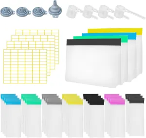 44 Pcs Protein Powder Travel Set - Reusable Supplement Containers with 28 Single Dose Bags & 4 Large Portable Organizer Zip Bags