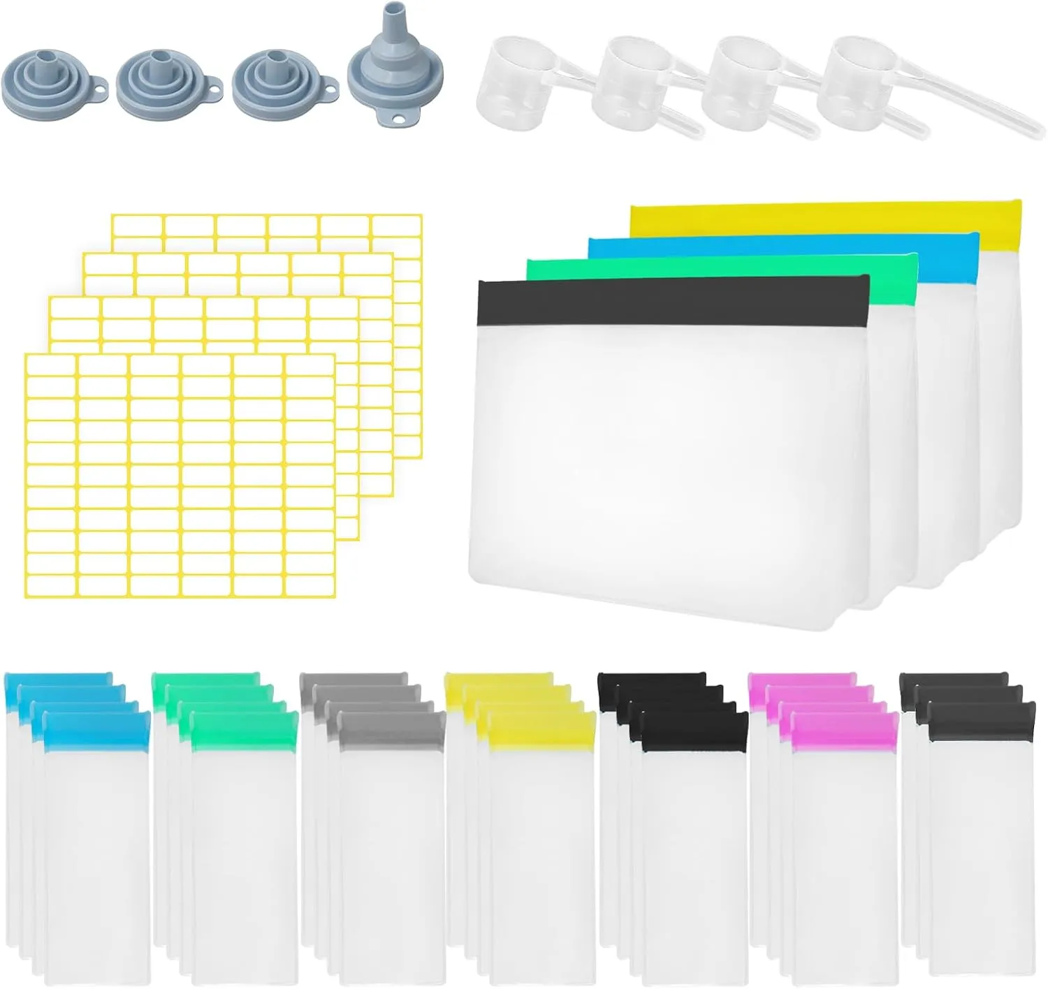 44 Pcs Protein Powder Travel Set - Reusable Supplement Containers with 28 Single Dose Bags & 4 Large Portable Organizer Zip Bags