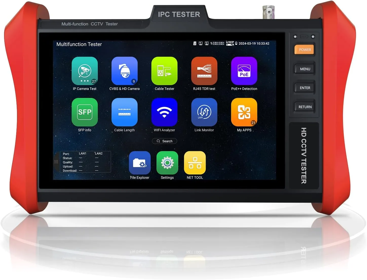4K 12MP IP Camera Tester, 90W PoE Power Output 8'' Touchscreen CCTV Tester for 8MP TVI CVI AHD CVBS Cameras, SFP Test, RJ45 Cable TDR Test, WiFi Network Tools, HDMI VGA (E89)