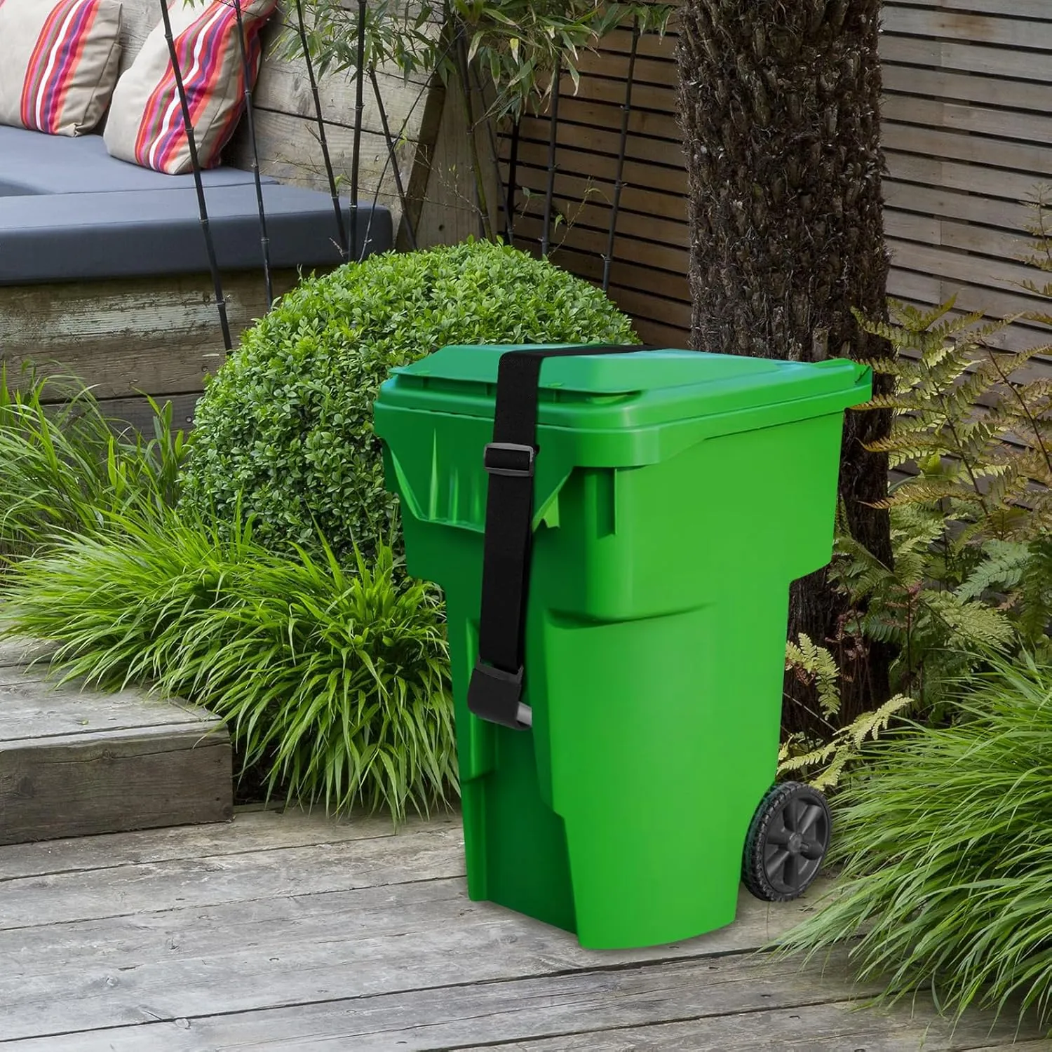 4Pcs Trash Can Lid Lock Adjustable Garbage Strap Wear-Resistance Reusable Trash Can Bands for Preventing Animals Squirrels Dogs Bears Outdoor