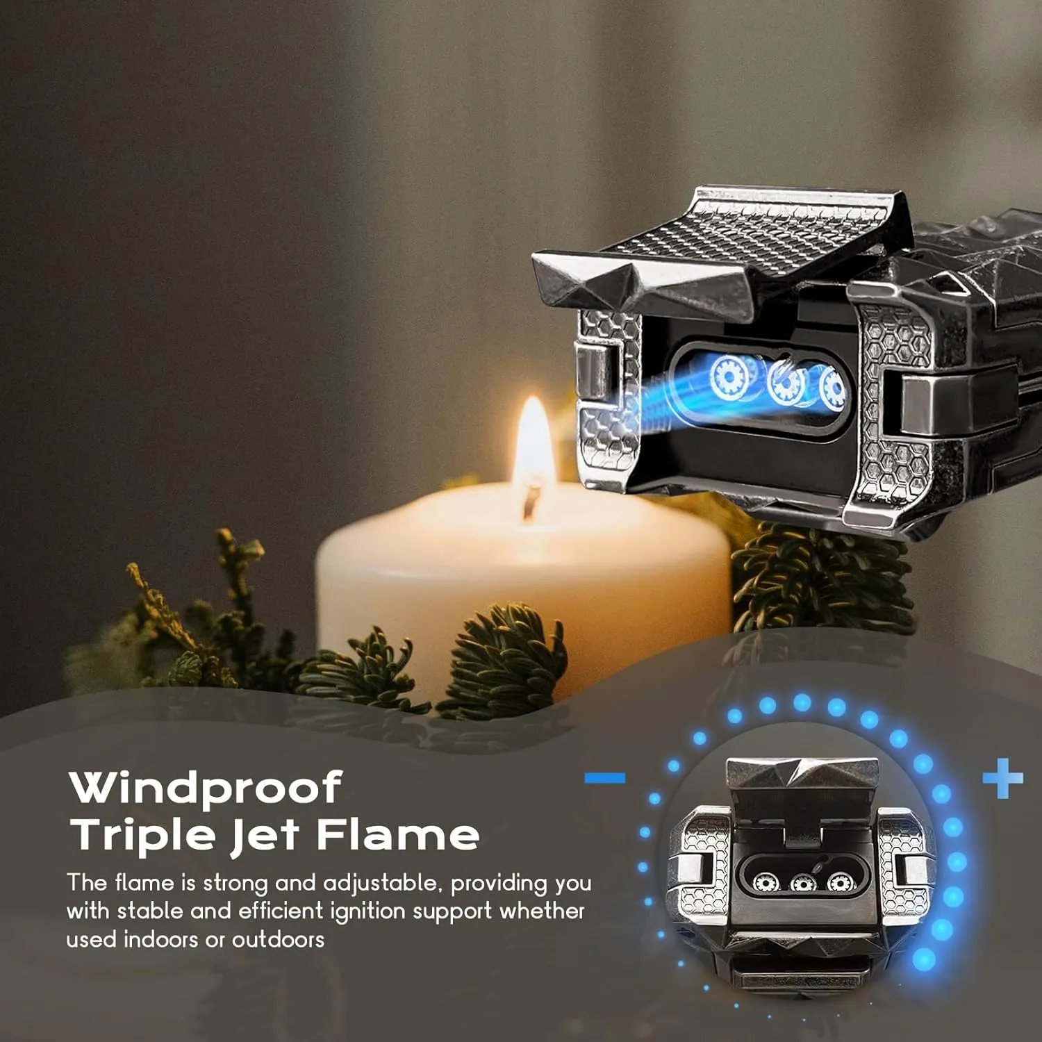 5-in-1 Torch Lighter, with V-Cutter, Holder, Punch, Draw Enhancer Tool, Windproof Triple Flame Torch Lighter, Multifunctional Accessories Gifts for Men, Refillable Butane Lighter for Candles, Travel