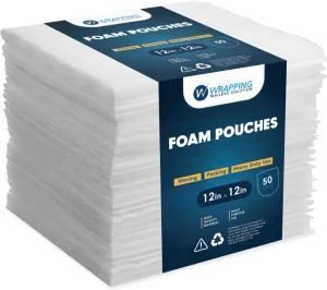 50 Pack Foam Pouches 12"x12", Moving & Packing Supplies, Protect Mug, Cup, Glasses, & Dishes.